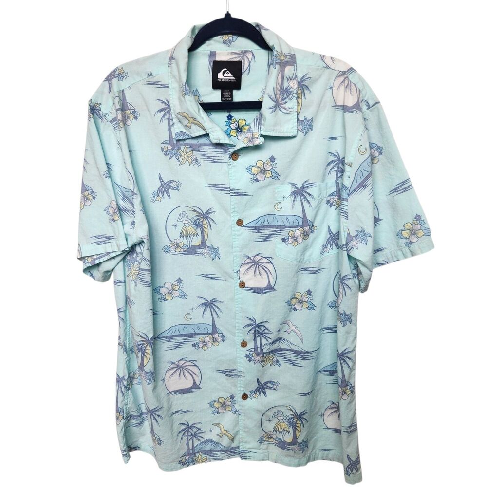 QuickSilver XL Aloha Shirt Hula Girl Pattern Match Reverse Print Tiki Retro Surf
